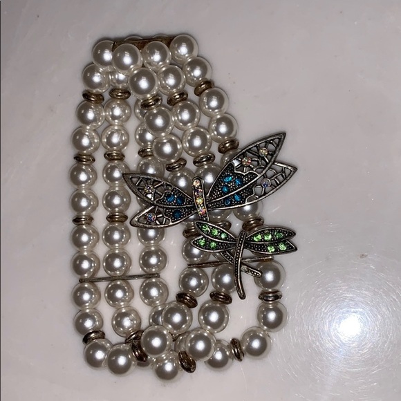 Vintage Dragonfly pearl bracelet and brooch pin - Picture 3 of 5